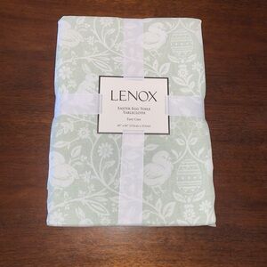 Lenox Easter Egg Toile Bunny Rabbit Shabby Chic Boho Tablecloth 60x84 Sage NWT